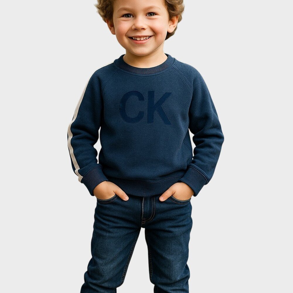 Calvin Klein Boys Sweatshirt 18M Navy CK Logo Crewneck Pullover Toddler